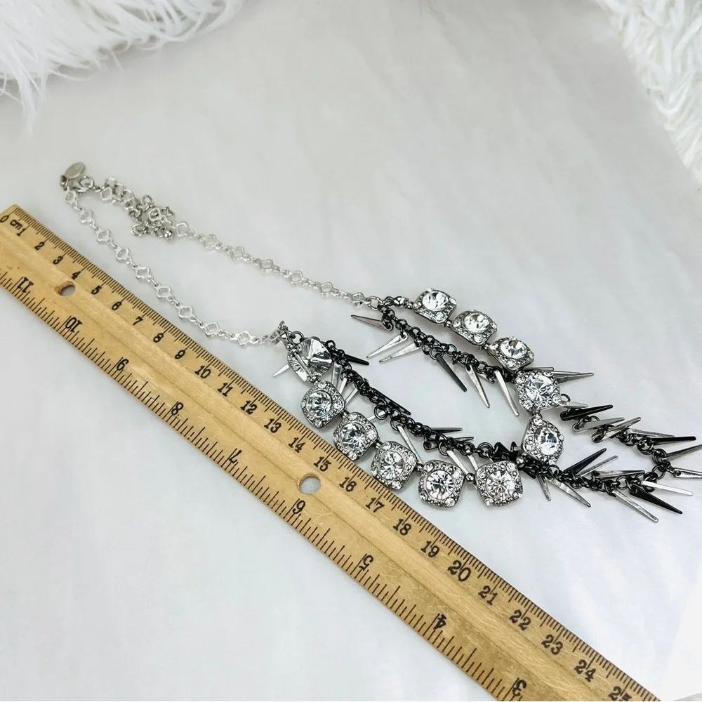 Interesting Silvertone bling costume statement necklace